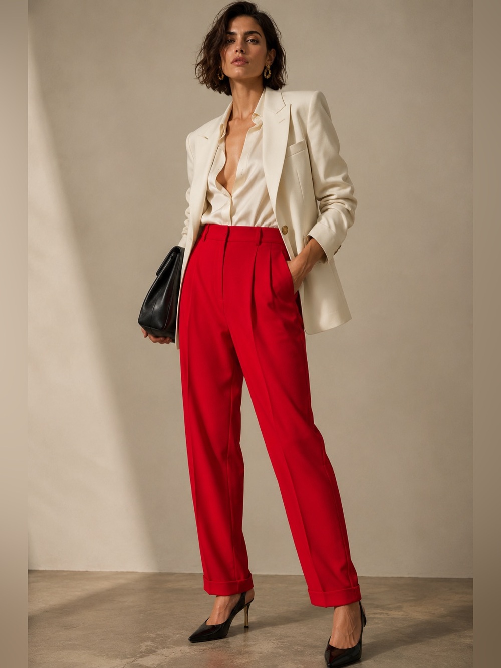 Vintage CHAUS Sport Bright Red High Waist Trousers Size 10